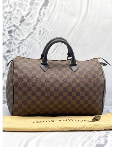 (LIKE NEW) LOUIS VUITTON SPEEDY 35 BROWN DAMIER EBENE CANVAS HANDLE BAG