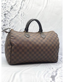 (LIKE NEW) LOUIS VUITTON SPEEDY 35 BROWN DAMIER EBENE CANVAS HANDLE BAG