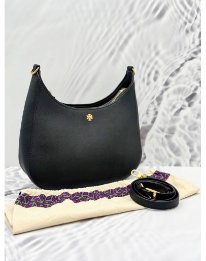TORY BURCH EMERSON SHOULDER BAG IN BLACK COWHIDE LEATHER