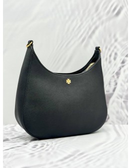 TORY BURCH EMERSON SHOULDER BAG IN BLACK COWHIDE LEATHER
