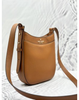 KATE SPADE LEILA NORTH SOUTH CROSSBODY BAG IN BROWN PEBBLED LEATHER