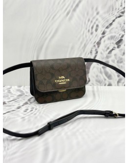 COACH BRYNN FLAP CROSSBODY BAG IN BROWN BLACK CANVAS AND CALFSKIN LEATHER