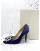 (LIKE NEW) MANOLO BLAHNIK HANGISI 90 EMBELLISHED SATIN PUMPS SIZE 37