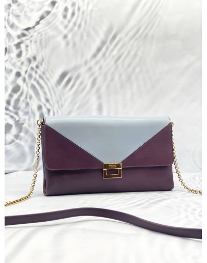 TOD'S PURPLE AND LIGHT BLUE CLUTCH WITH GOLD HARDWARE 