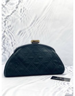 2014 CHANEL BLACK QUILTED NUBUCK LEATHER TIMELESS CLUTCH  