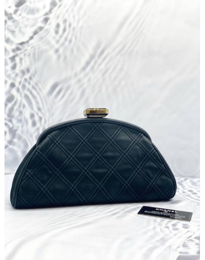 2014 CHANEL BLACK QUILTED NUBUCK LEATHER TIMELESS CLUTCH  