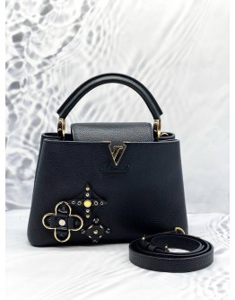 (LIKE NEW) LOUIS VUITTON CAPUCINES BB LIMITED EDITION BAG IN BLACK TAURILLON LEATHER -FULL SET-