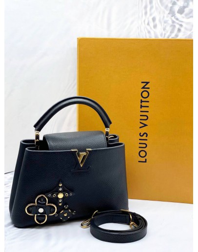 (LIKE NEW) LOUIS VUITTON CAPUCINES BB LIMITED EDITION BAG IN BLACK TAURILLON LEATHER -FULL SET-