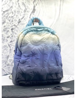 (LIKE NEW) CHANEL NYLON EMBOSSED SMALL DOUDOUNE BACKPACK BLACK BLUE WHITE
