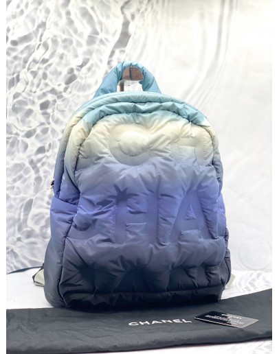 (LIKE NEW) CHANEL NYLON EMBOSSED SMALL DOUDOUNE BACKPACK BLACK BLUE WHITE