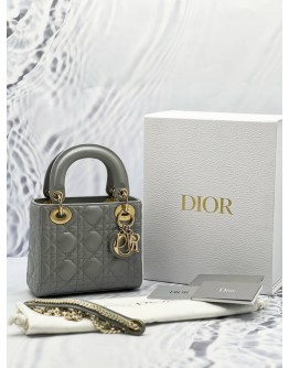 (LIKE NEW) 2024 CHRISTIAN DIOR MINI LADY DIOR METALLIC PEARLY SILVER BAG -FULL SET- 