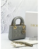 (LIKE NEW) 2024 CHRISTIAN DIOR MINI LADY DIOR METALLIC PEARLY SILVER BAG -FULL SET- 