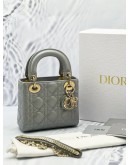 (LIKE NEW) 2024 CHRISTIAN DIOR MINI LADY DIOR METALLIC PEARLY SILVER BAG -FULL SET- 