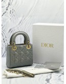 (LIKE NEW) 2024 CHRISTIAN DIOR MINI LADY DIOR METALLIC PEARLY SILVER BAG -FULL SET- 