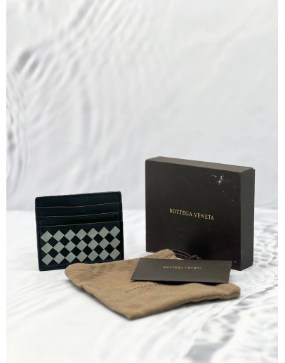 (LIKE NEW) BOTTEGA VENETA BLACK CHECKER CARD HOLDER -FULL SET- 
