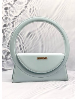 (LIKE NEW) JACQUEMUS LE SAC ROND TOP HANDLE AND CROSSBODY BAG IN LIGHT BLUE CALFSKIN LEATHER