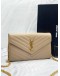 (LIKE NEW)YSL SAINT LAURENT CASSANDRA LEATHER CHAIN WALLET IN BEIGE GHW -FULL SET-