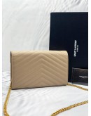(LIKE NEW)YSL SAINT LAURENT CASSANDRA LEATHER CHAIN WALLET IN BEIGE GHW -FULL SET-