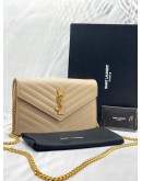 (LIKE NEW)YSL SAINT LAURENT CASSANDRA LEATHER CHAIN WALLET IN BEIGE GHW -FULL SET-