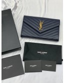 YSL SAINT LAURENT ENVELOPE GRAINED CALF LEATHER WALLET ON CHAIN 