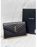 (RAYA SALE) YSL SAINT LAURENT ENVELOPE GRAINED CALFSKIN LEATHER WALLET ON CHAIN -FULL SET-