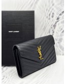 (RAYA SALE) YSL SAINT LAURENT ENVELOPE GRAINED CALFSKIN LEATHER WALLET ON CHAIN -FULL SET-